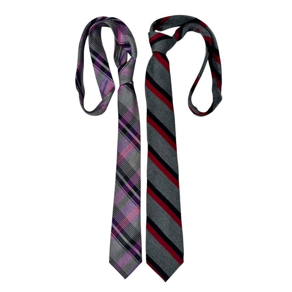 Ben Sherman Men’s Tie Lot Plaid Striped Gray Purple Red Preppy Mod Y2K